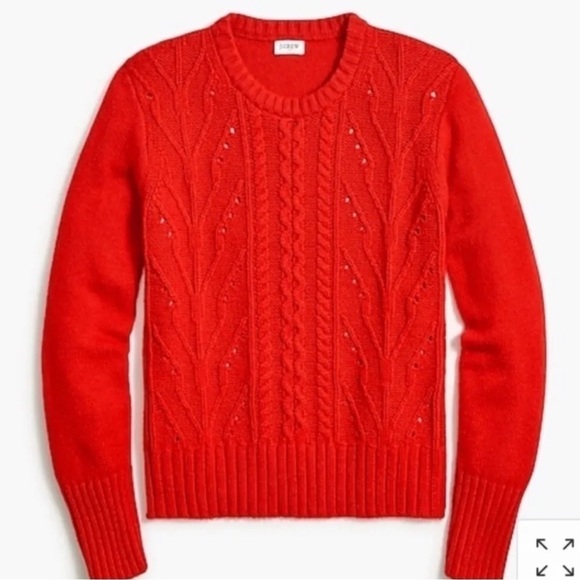 J.Crew Cable knit Sweater red wool blend pullover crewneck long sleeve XS S - Picture 1 of 10